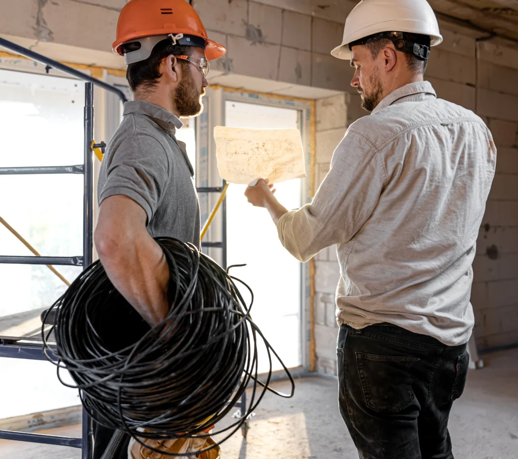 24 hour electrician near me team discussing about to rewire a house