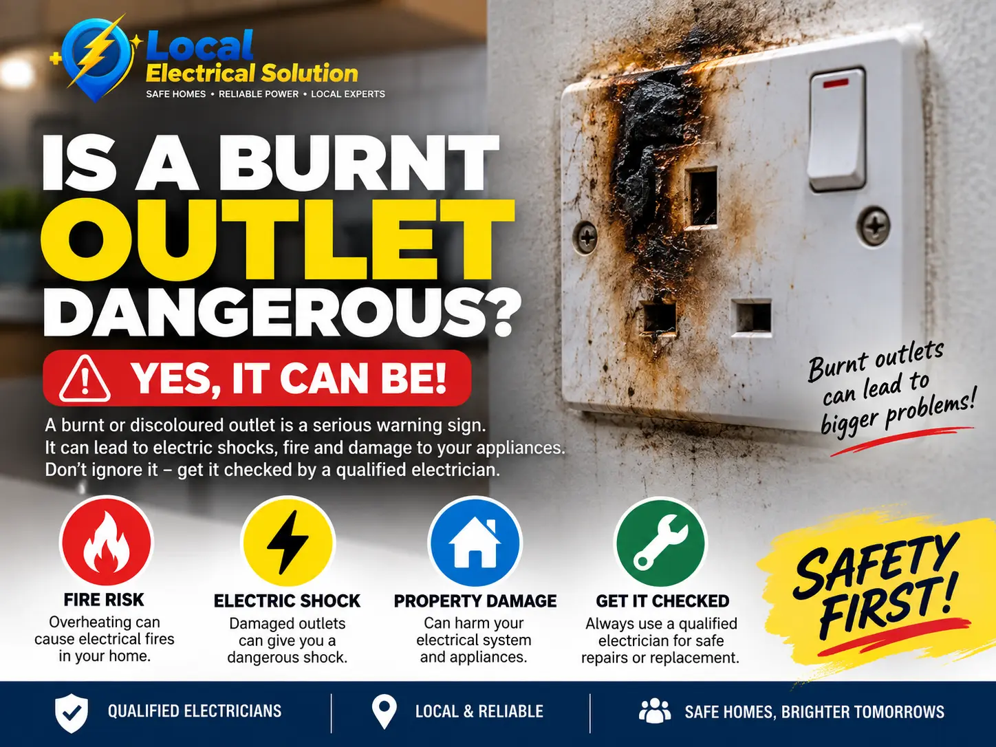 Is a burnt or discoloured electrical outlet dangerous